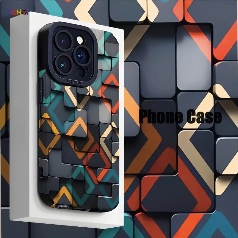 Custodia per telefono con motivo geometrico per iPhone - Copertura protettiva resistente e anti graffio con colori vivaci.
