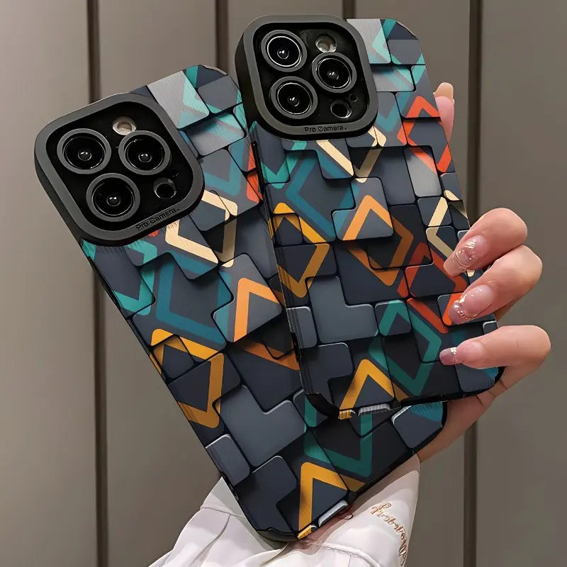Custodia per telefono con motivo geometrico per iPhone - Copertura protettiva resistente e anti graffio con colori vivaci.